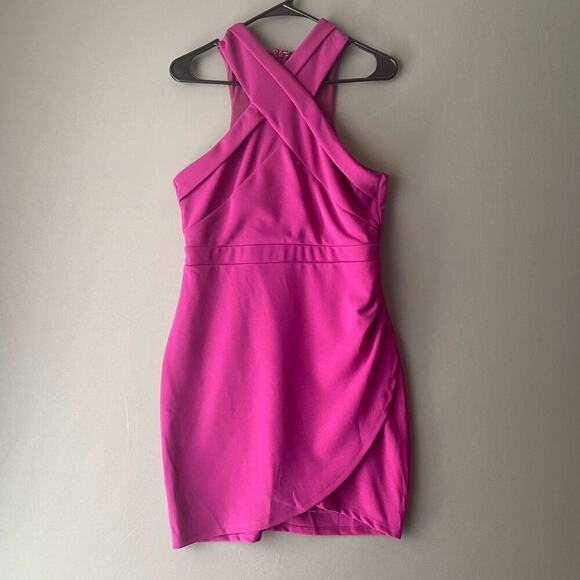 Lulu’s sz L fuchsia halter sheath mini dress - Picture 1 of 8